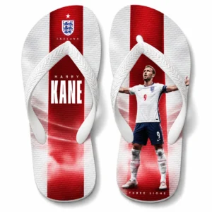 Chinelo Masculino Harry Kane Inglaterra Three Lions Branco e Vermelho